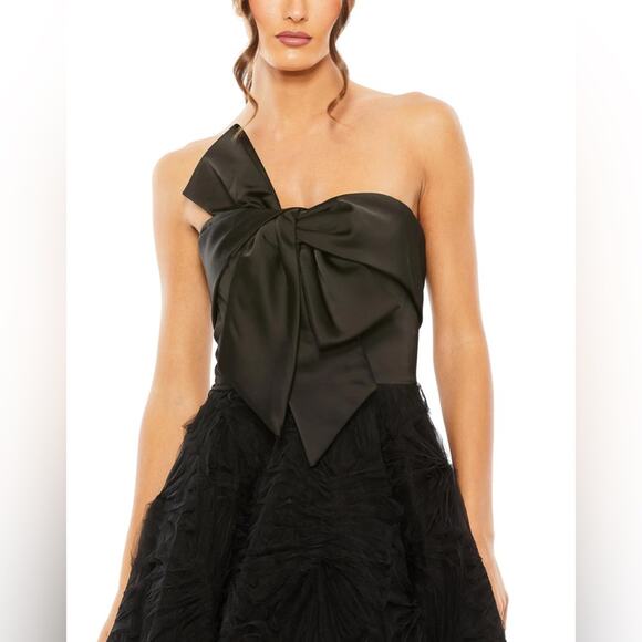 NWT Mac Duggal 20584 Strapless Front Bow Knot Tulle Gown Black 14 - Picture 3 of 4
